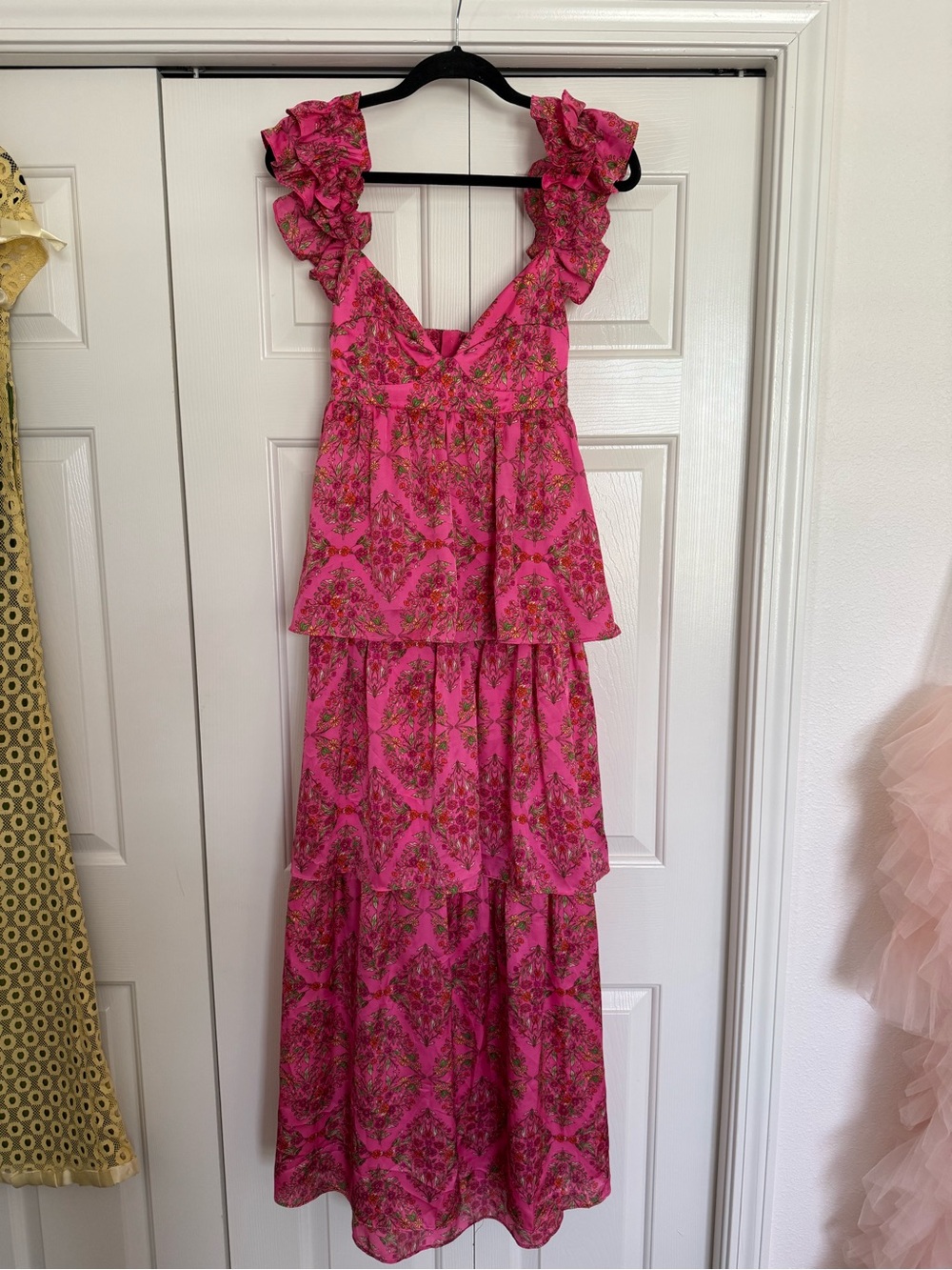 Karlie Pink Floral Ruffle Strap Tiered Maxi Dress Romantic Coquette - Picture 4 of 12